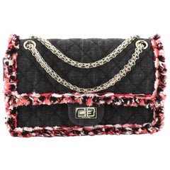 Chanel Reissue 2.55 Flap Bag Quilted Denim with Tweed Fringe 225
