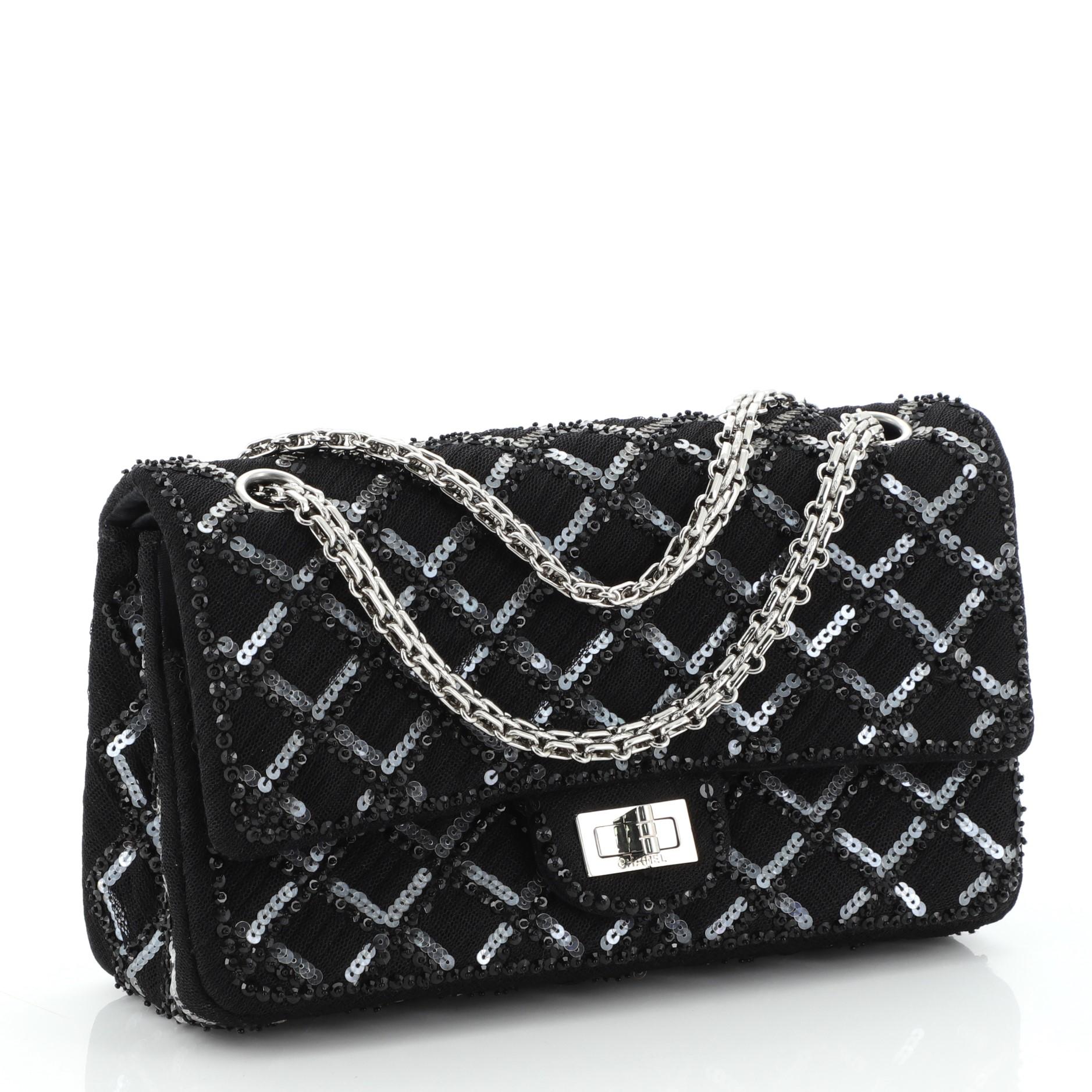 Black Chanel Reissue 2.55 Flap Bag Quilted Embellished Grosgrain 225