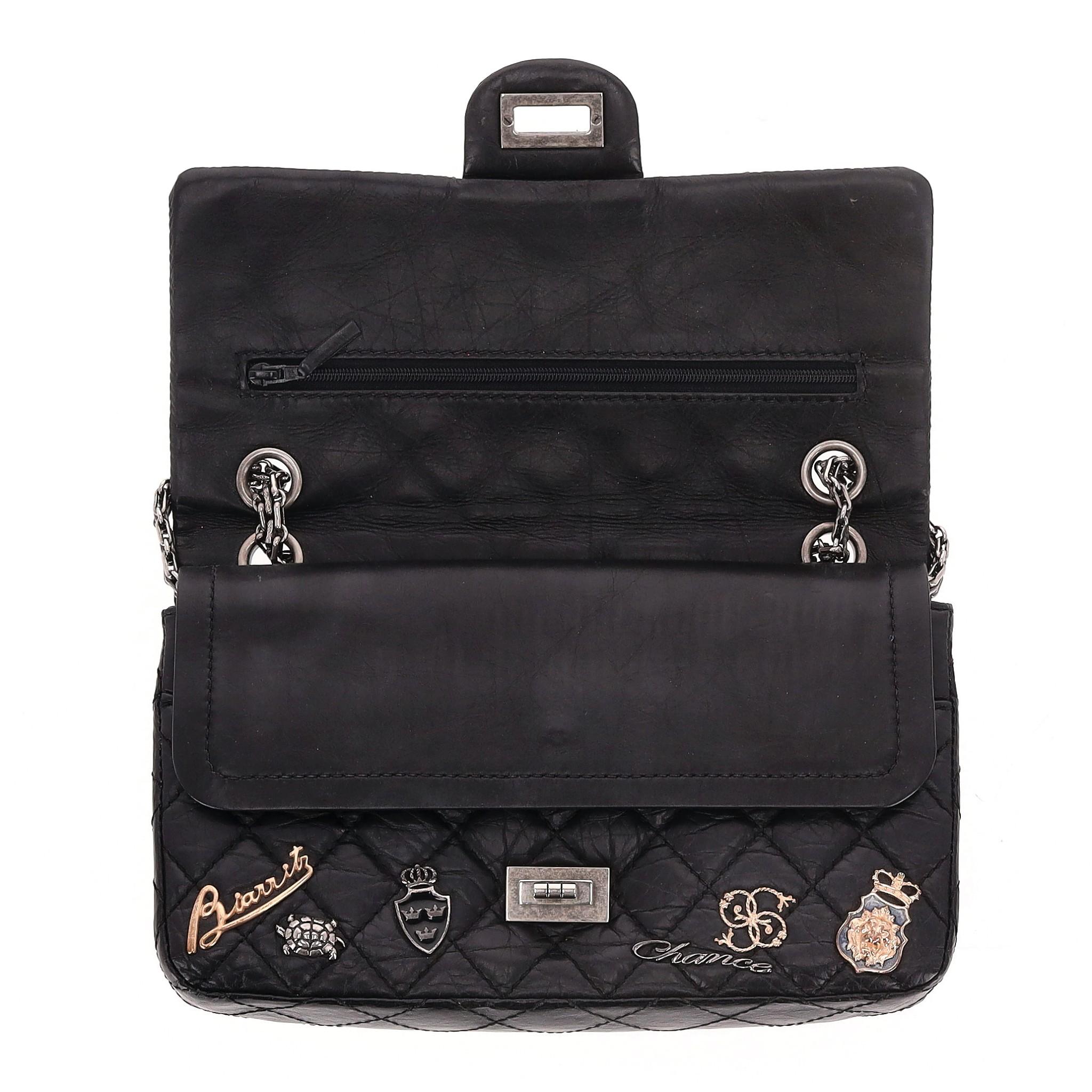 Black Chanel Reissue 2.55 Lucky Charm Double Flap Leather Bag For Sale