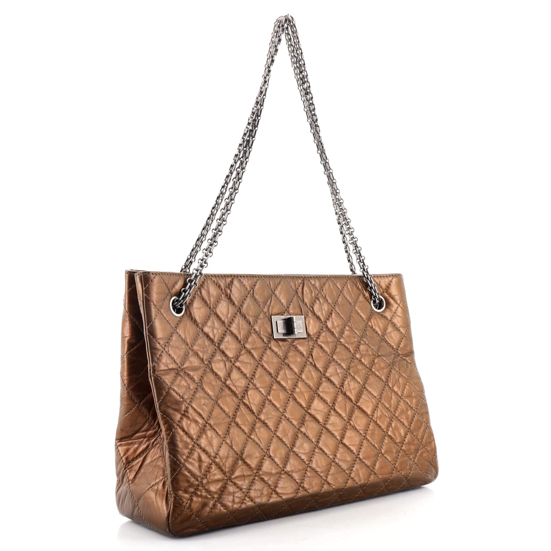 Brown Chanel Reissue 2.55 Tote Quilted Aged Calfskin