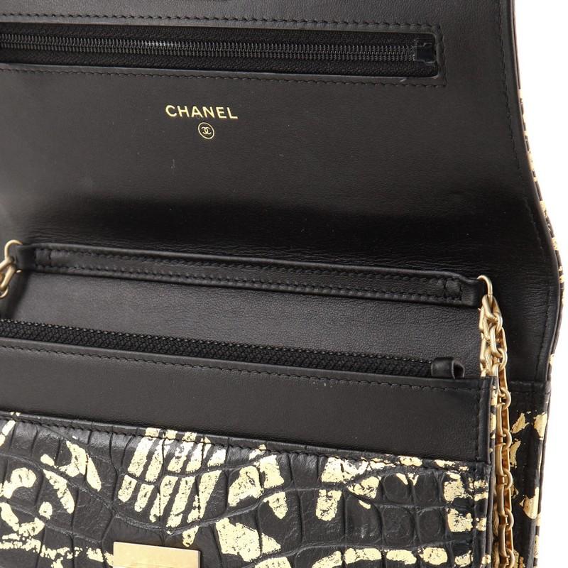 Black Chanel Reissue 2.55 Wallet on Chain Graffiti Crocodile Embossed Calfskin