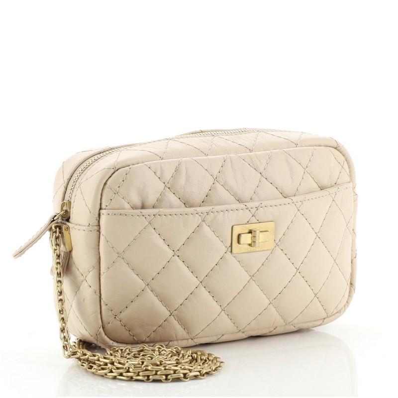 Beige Chanel Reissue Camera Crossbody Bag Quilted Aged Calfskin Mini