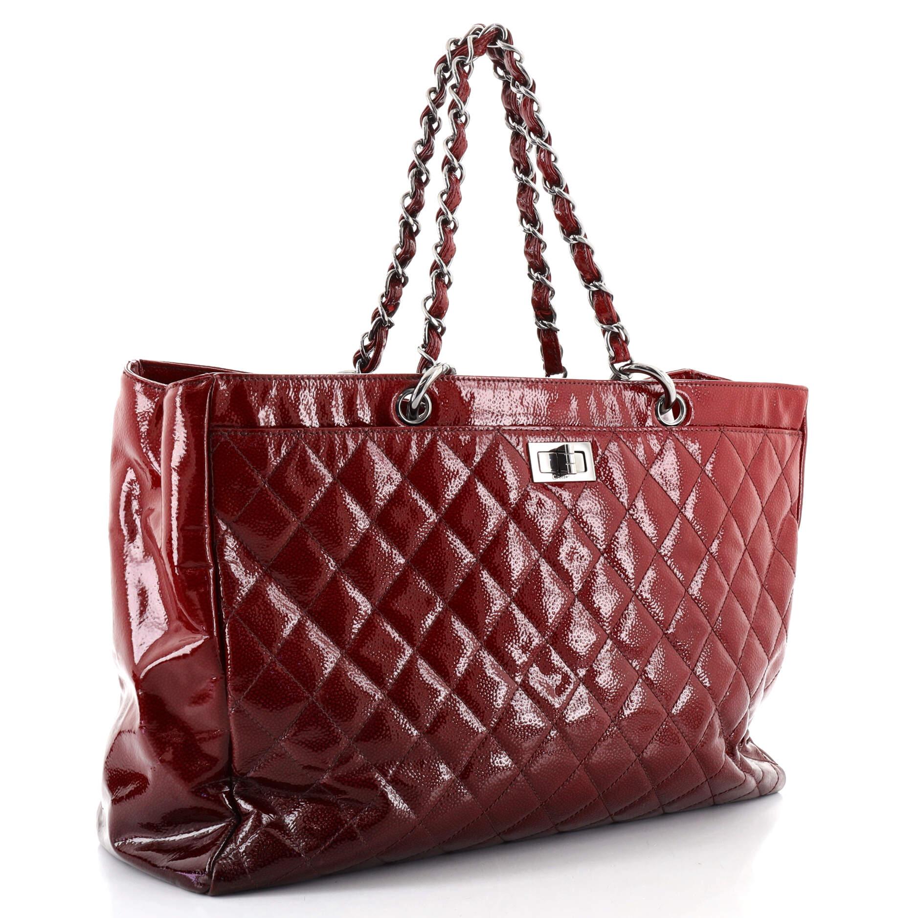 Brown Chanel Reissue Diamond Shine Tote Quilted Patent Caviar Large