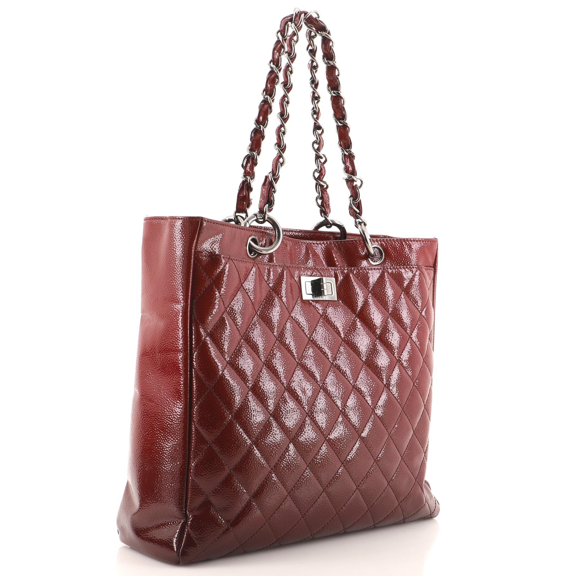 Brown Chanel Reissue Diamond Shine Tote Quilted Patent Caviar Tall