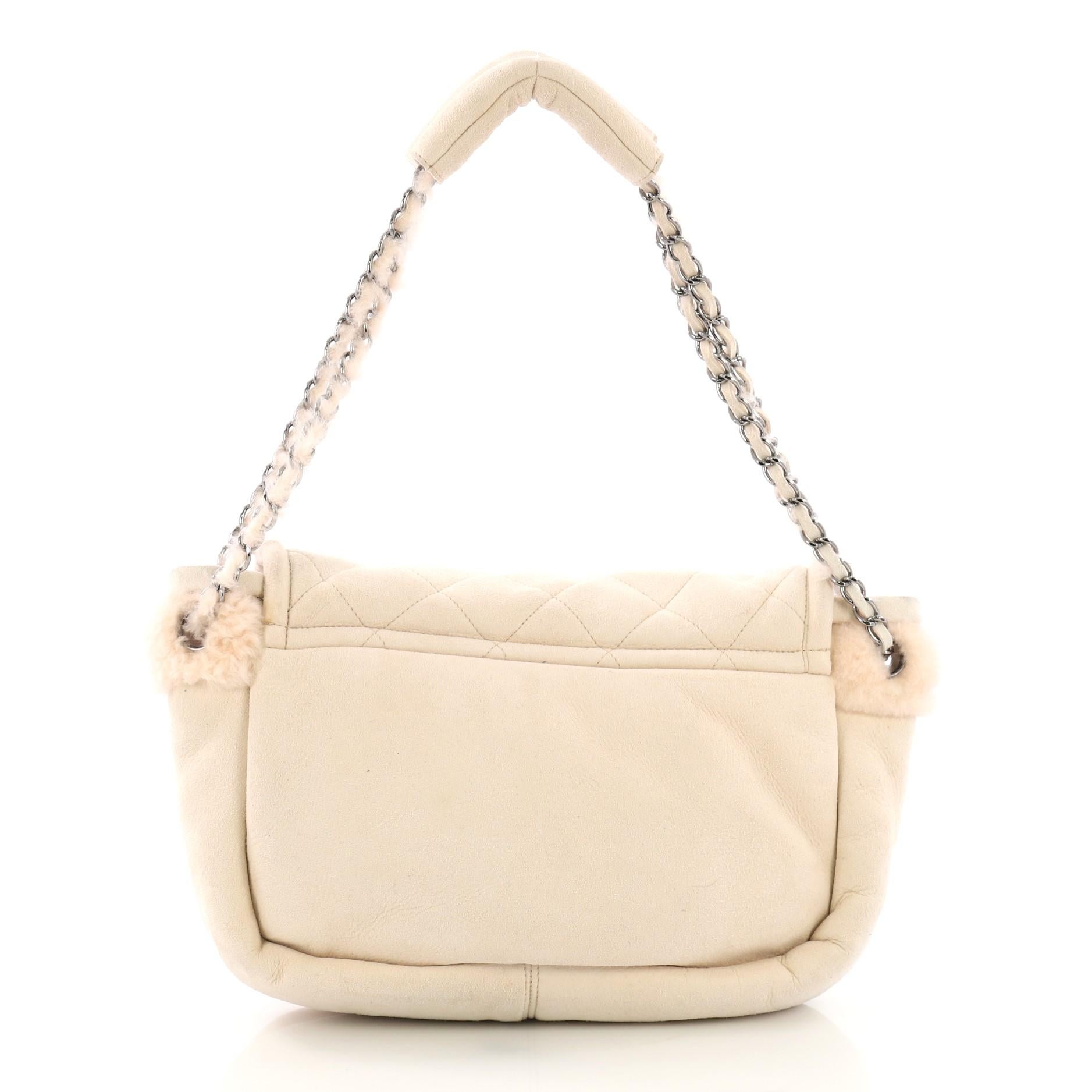 Beige Chanel Reissue Flap Bag Quilted Suede and Shearling Small