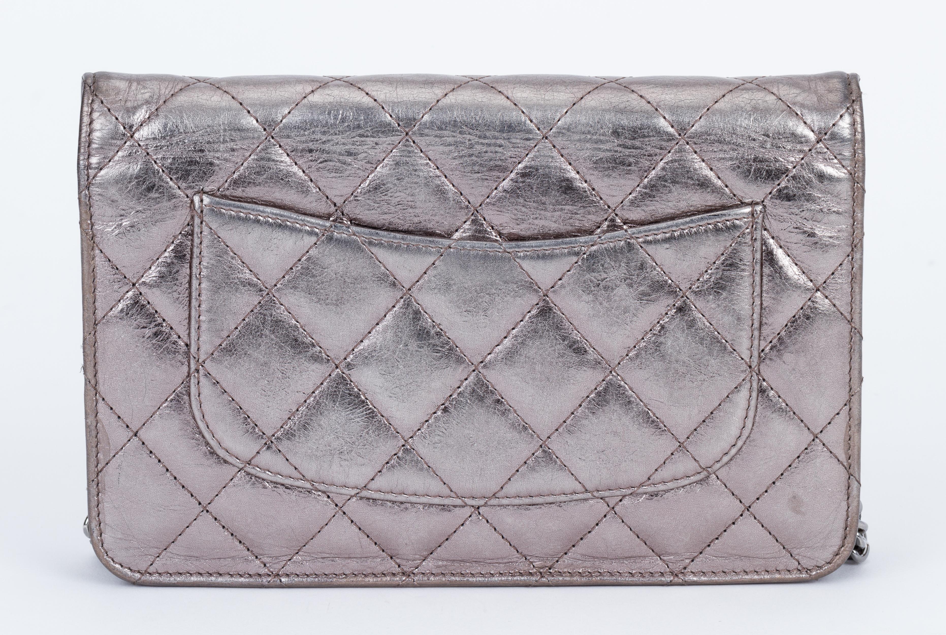 Gray Chanel Reissue Pewter Wallet On A Chain Crossbody Bag