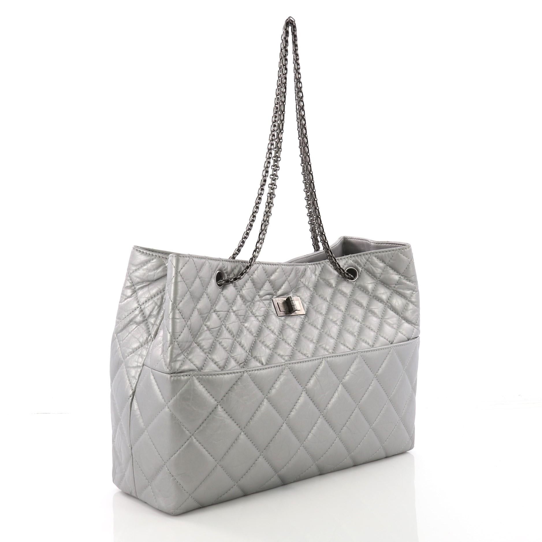Gray Chanel Reissue Tote Quilted Aged Calfskin East West