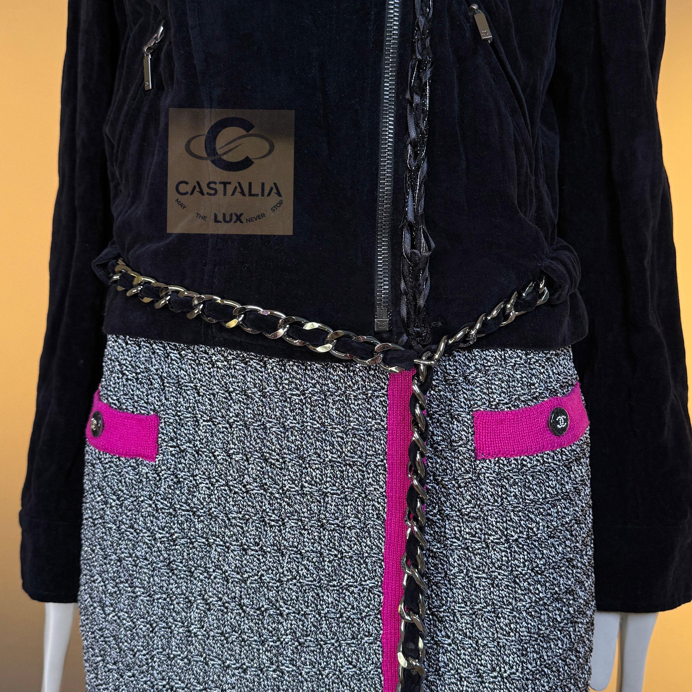 CHANEL Relic Rock'n'Roll Chaqueta motera de terciopelo negro 40 FR en venta 8