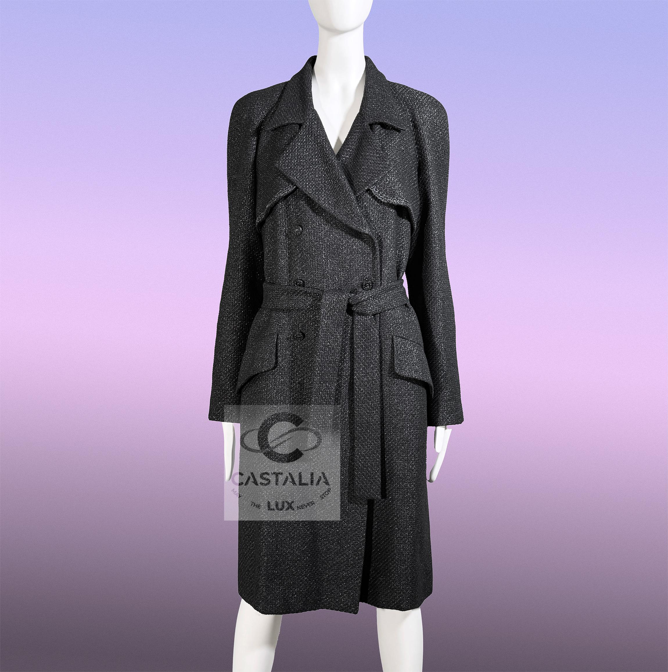CHANEL Reliquary CC Gripoix Buttons Black Tweed Trench 38 FR In New Condition For Sale In Dubai, AE
