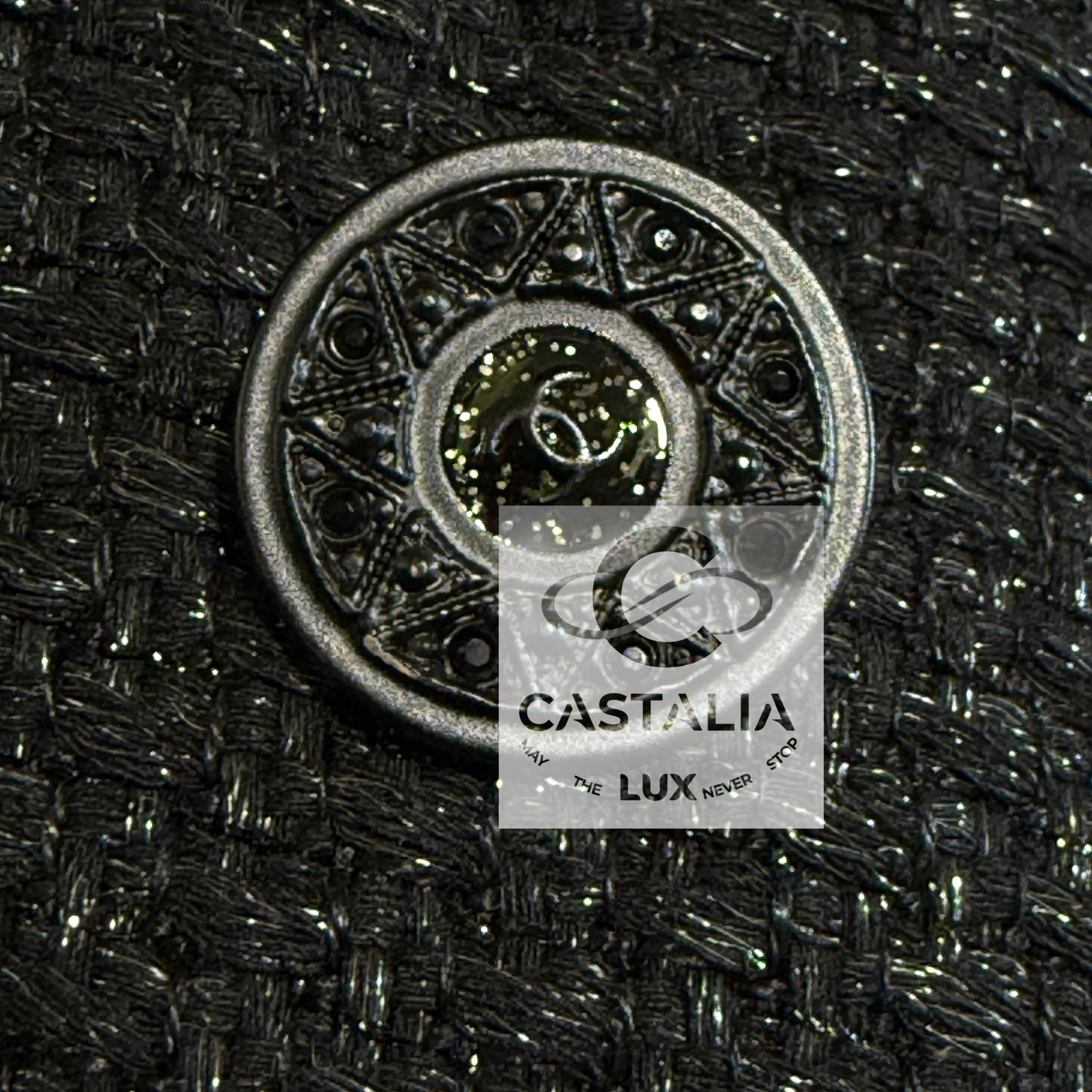 CHANEL Reliquary CC Gripoix Buttons Black Tweed Trench 38 FR For Sale 1