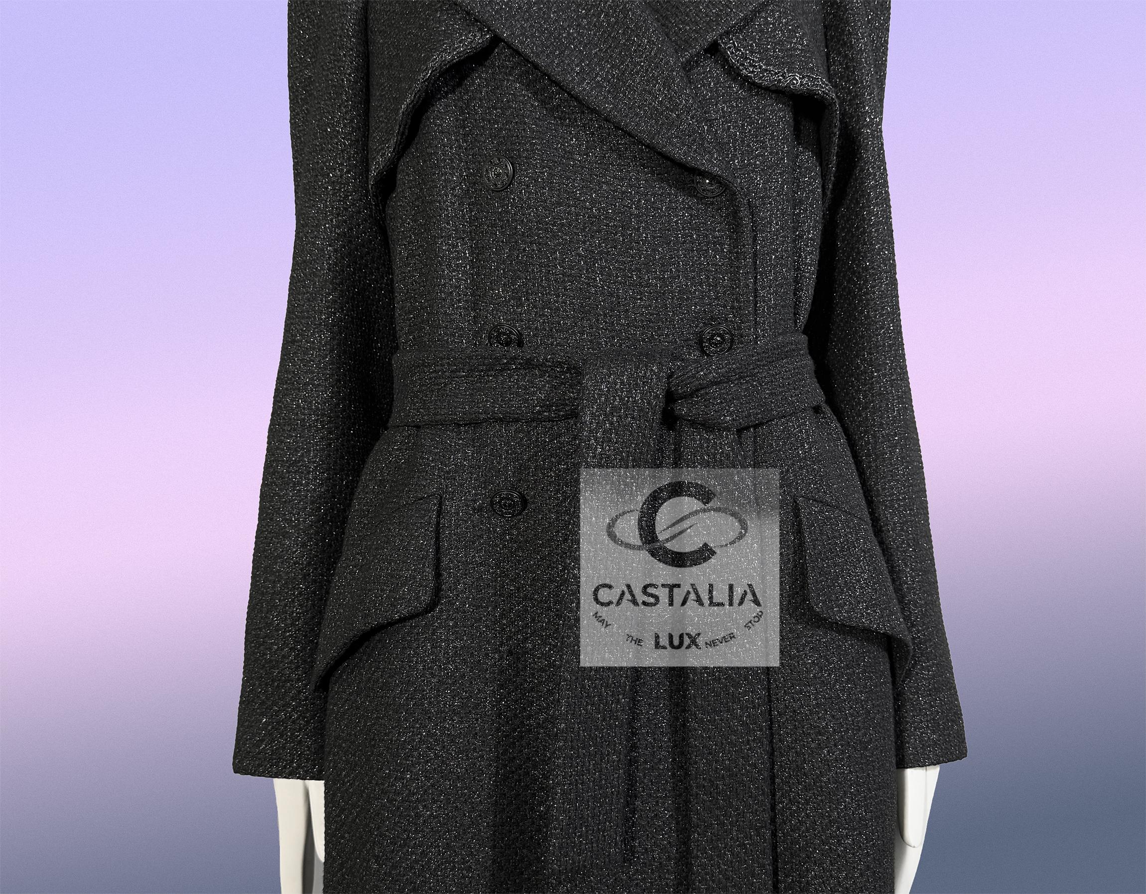 CHANEL Reliquary CC Gripoix Buttons Black Tweed Trench 38 FR For Sale 5