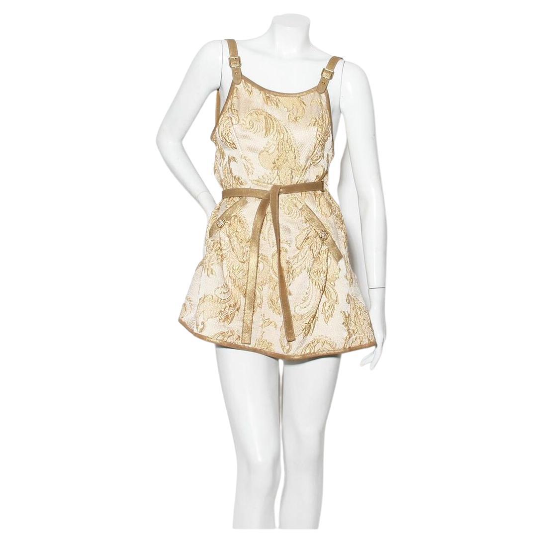 CHANEL Res/2013 Versailles Collection Brocade Golden Suede Trim Mini Dress EU 36