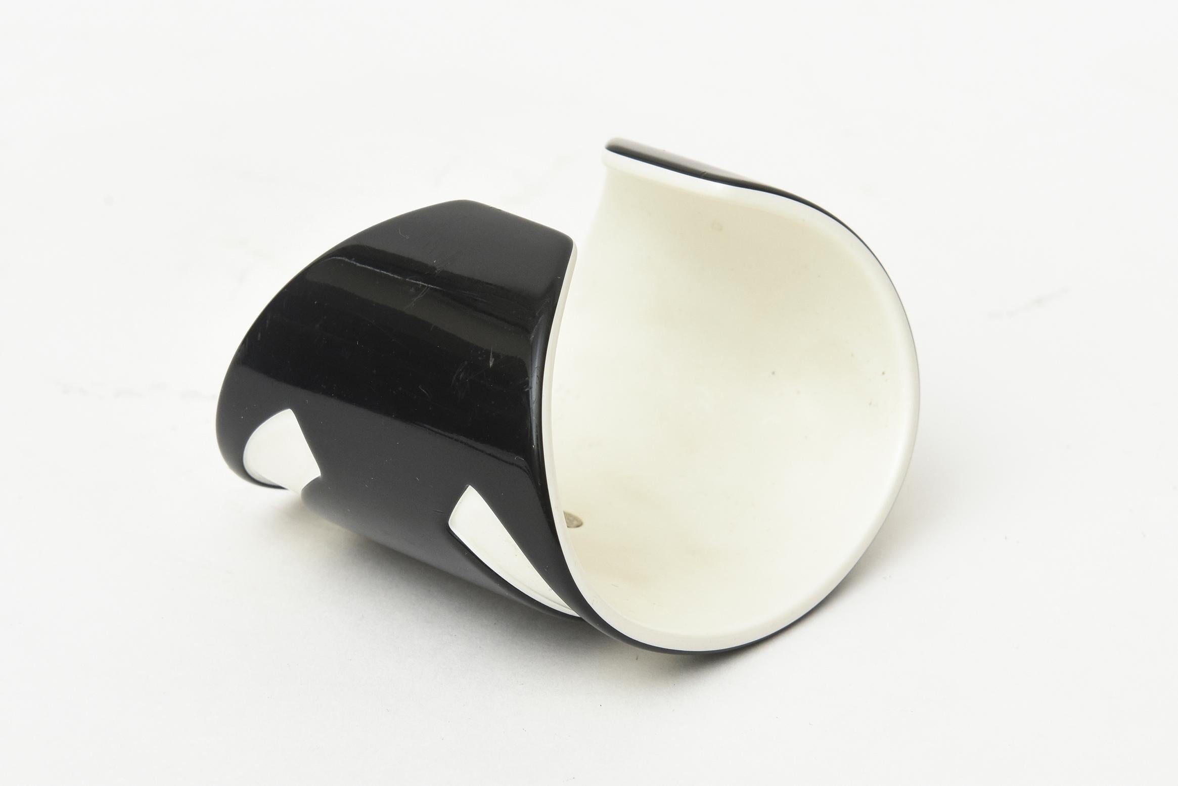 Women's Chanel Resin CC Black and White Wide Cuff Bracelet