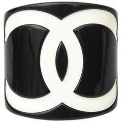 Chanel Resin CC Black and White Wide Cuff Bracelet