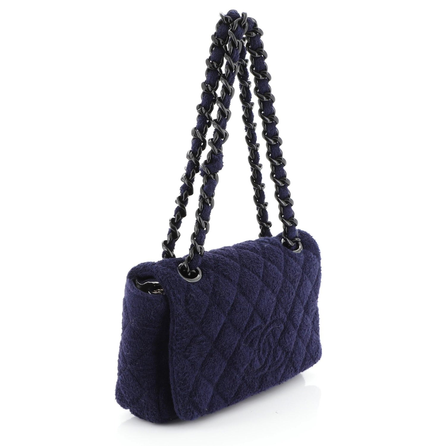 Chanel Resin Chain Cc Flap Bag Quilted Terry Cloth Small At 1stdibs
