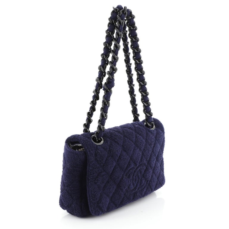 Chanel Resin Chain Cc Flap Bag Quilted Terry Cloth Small At 1stdibs