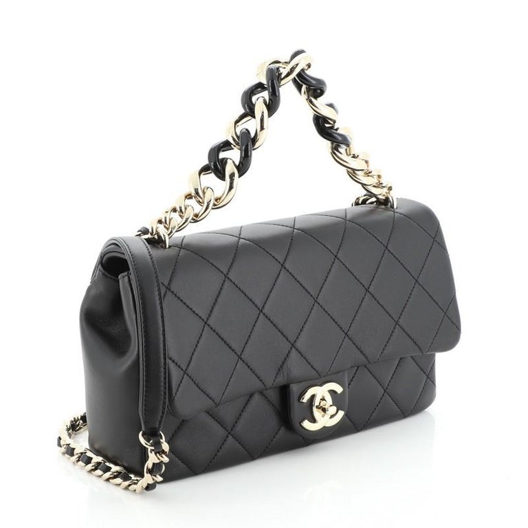 CHANEL Lambskin Quilted Resin Bi-Color Chain Flap Bag Navy 997993