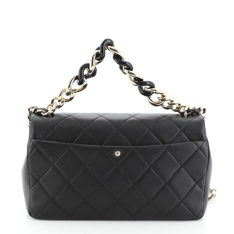 Chanel Elegant Resin Double Chain Flap Bag Quilted Lambskin Large
