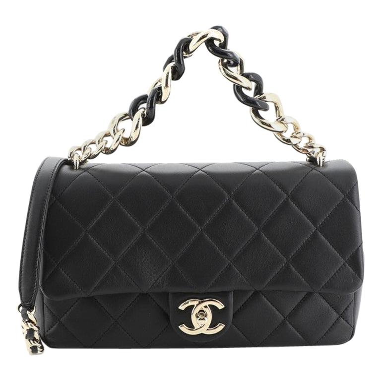 CHANEL Lambskin Quilted Resin Bi-Color Chain Flap Bag Black 523501