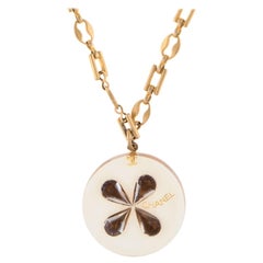 Chanel Resin Clover Pendant Necklace Yellow Gold Tone 25" Circa 2001 Cruise