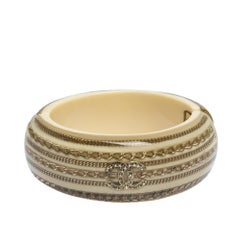 Chanel Resin & Crystal CC Gold Tone Oval Bangle