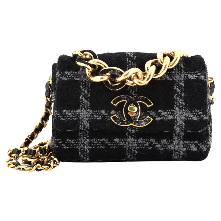 Chanel Resin Elegant Chain Flap Bag Quilted Tweed Small For Sale