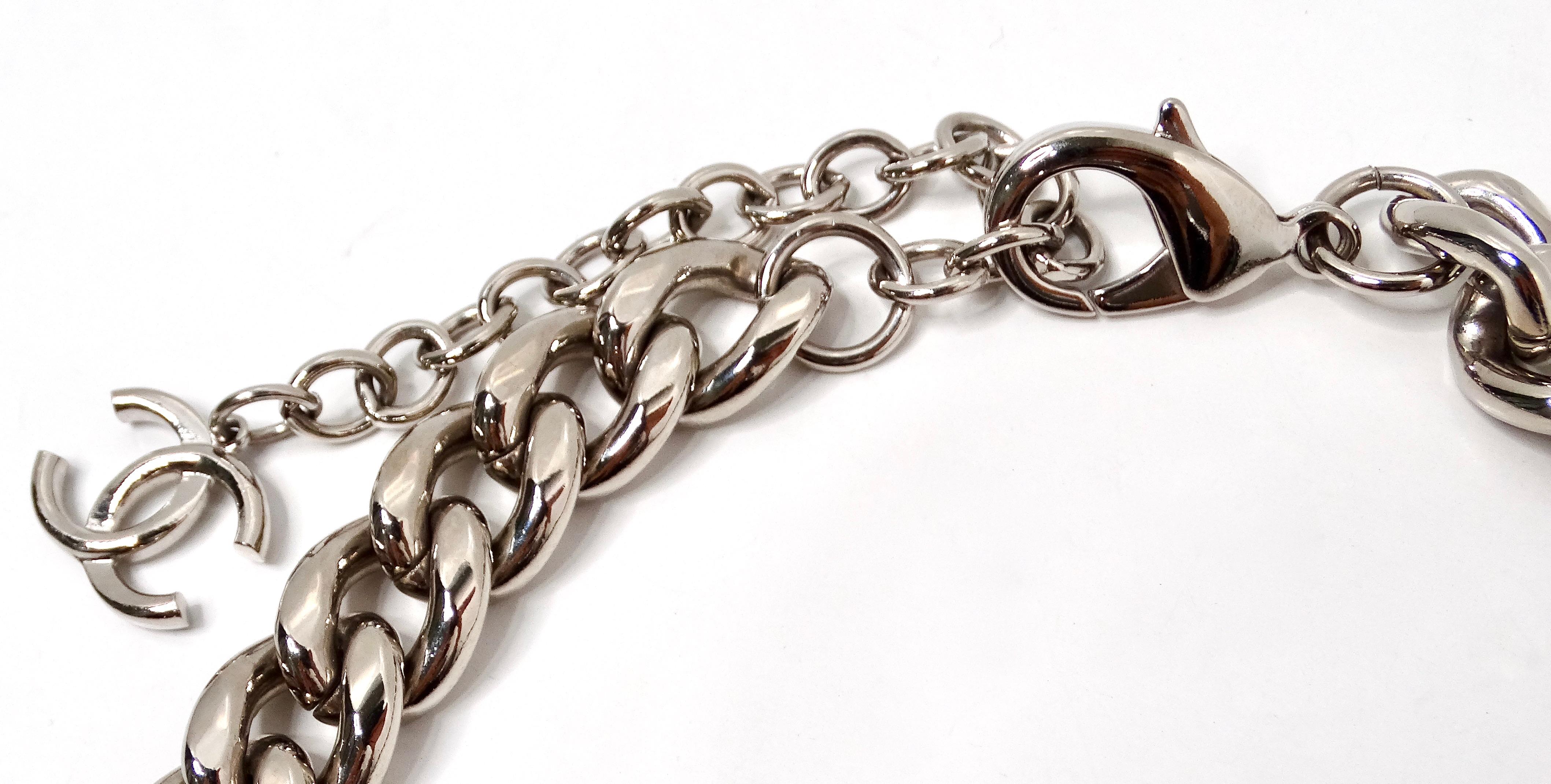 Chanel Resin Interlocking CC Padlock Silver-Tone Chainlink Necklace 2014 For Sale 1