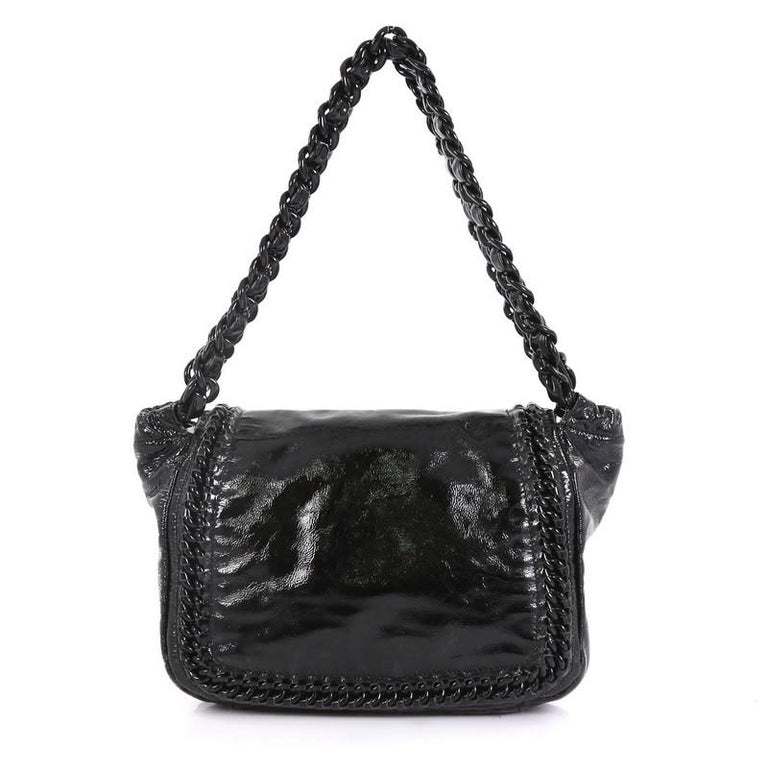 Chanel Black Patent Leather Luxe Ligne Accordion Flap Shoulder Bag