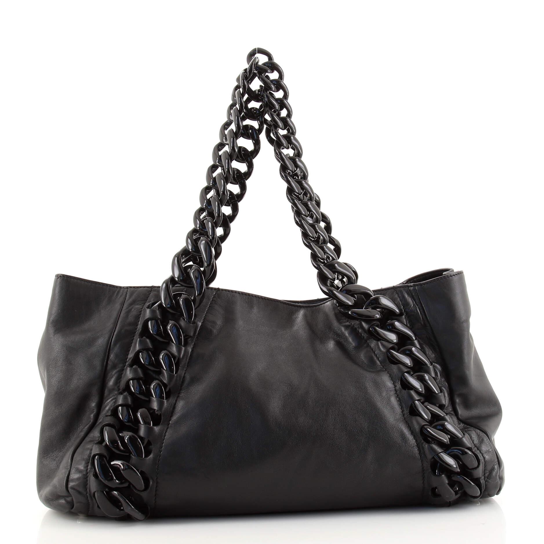 Black Chanel Resin Modern Chain Tote Calfskin East West