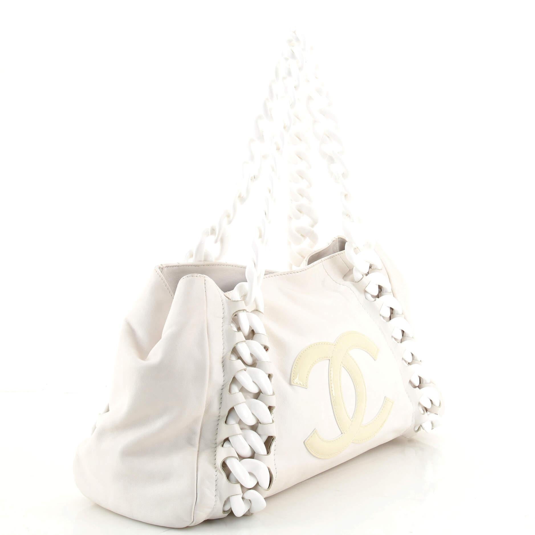 White Chanel Resin Modern Chain Tote Calfskin East West