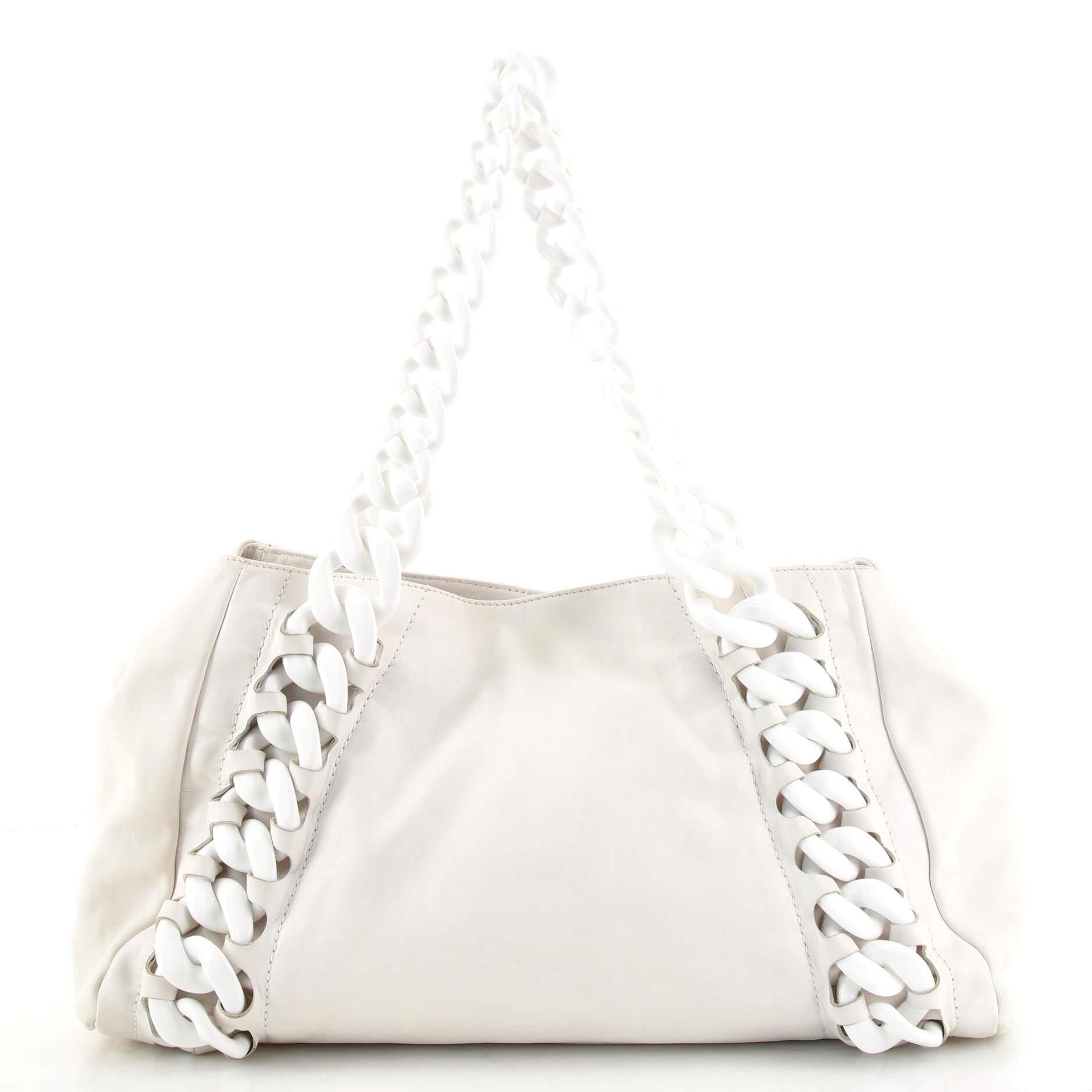 Chanel Resin Modern Chain Tote Calfskin East West In Good Condition In NY, NY