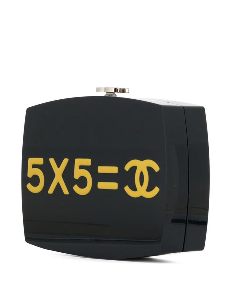 Black Chanel Resin Navy Yellow CC Box Evening Clutch Shoulder Bag For Sale