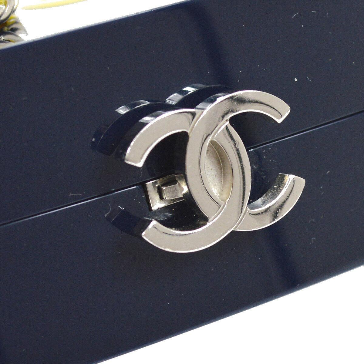 Chanel Resin Navy Yellow  CC Box Evening Clutch Shoulder Bag In Good Condition In Chicago, IL