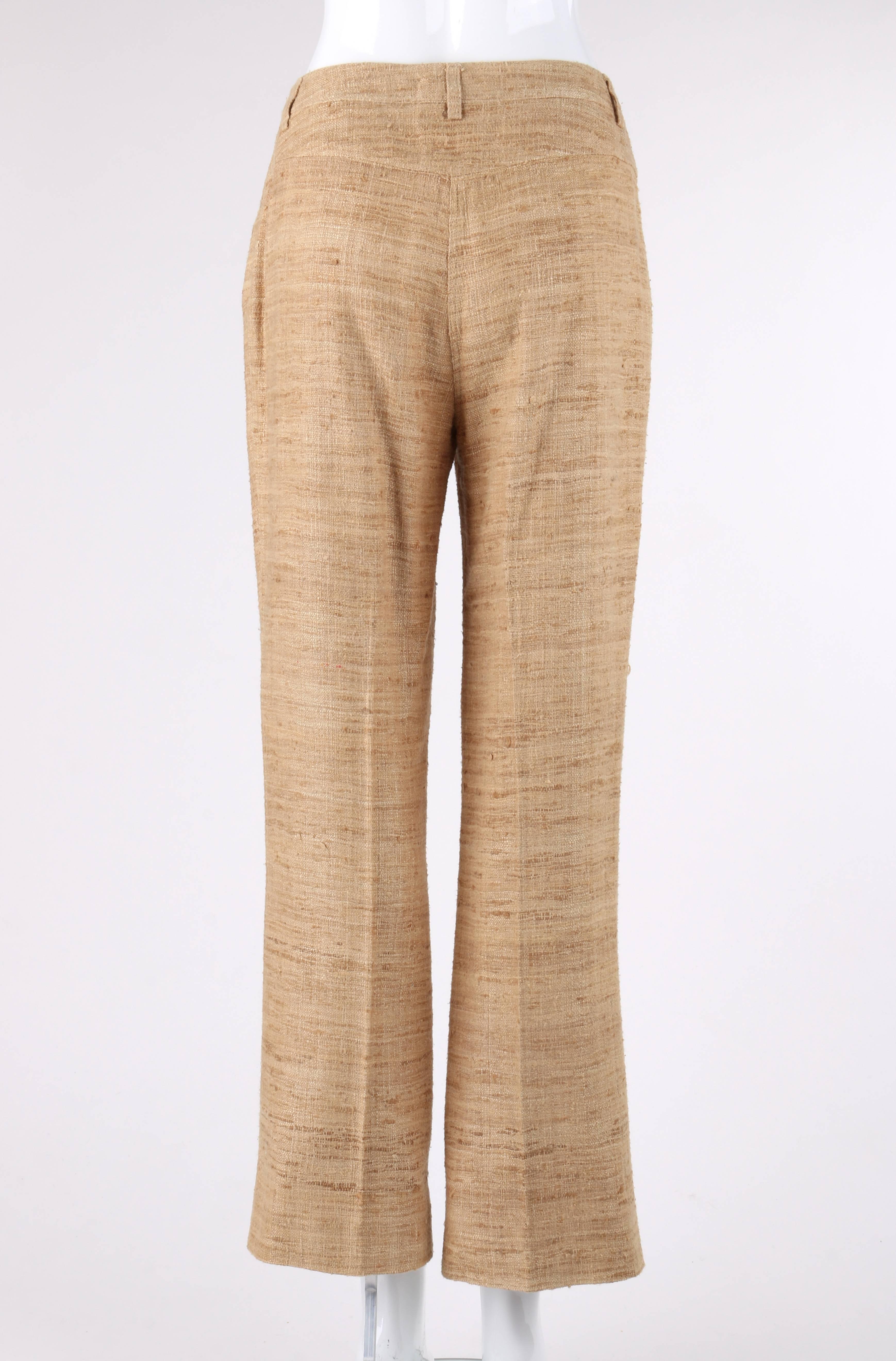 CHANEL Resort 2001 Natural Silk Tweed Boot Cut Trouser Pants In Excellent Condition In Thiensville, WI