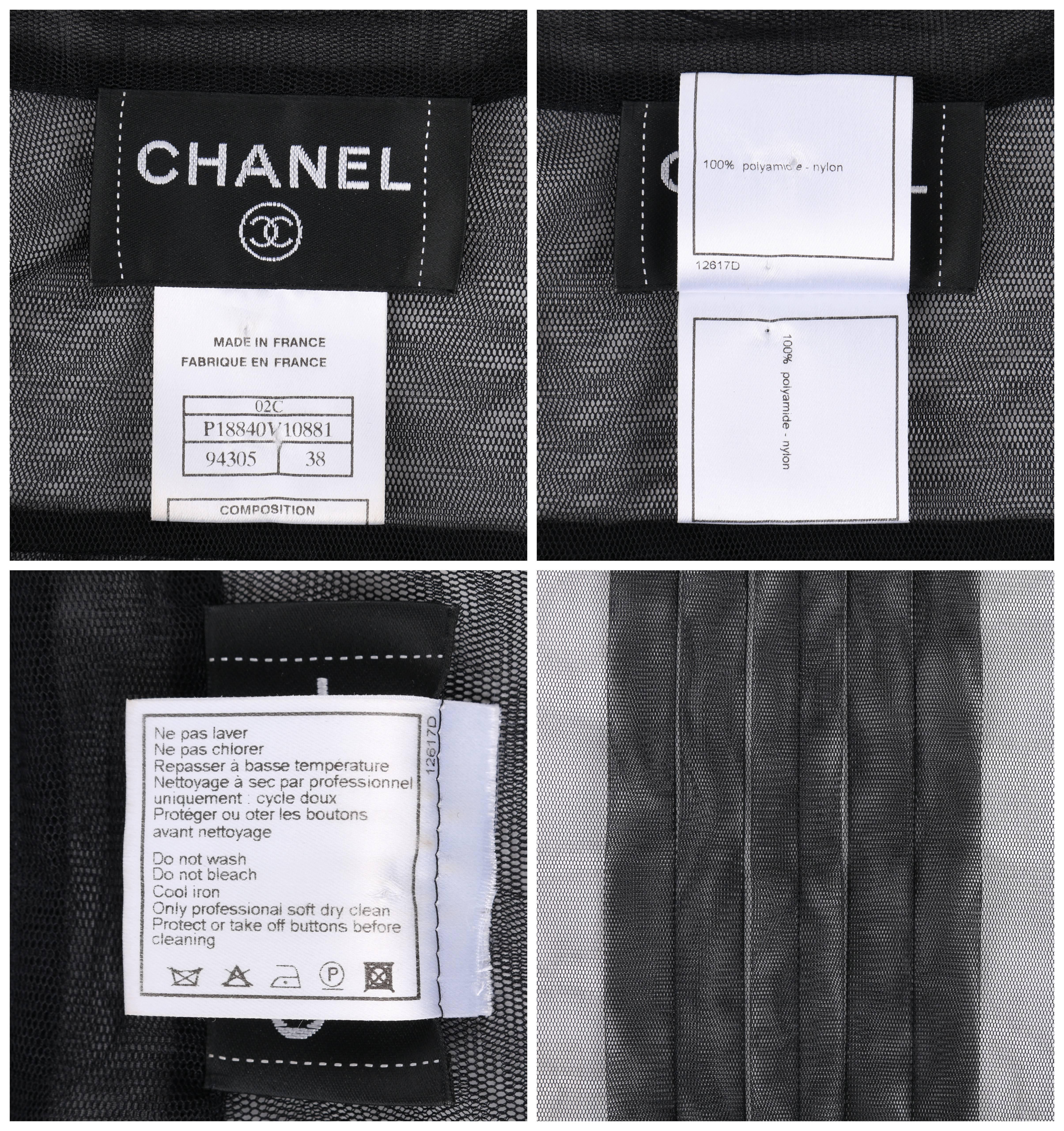 CHANEL Resort 2002 Black Sheer Button Up Pleated Extended Shoulder Blouse 1