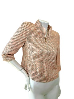 Chanel Resort 2012 Coral Tweed Zip Jacket Gold CC
