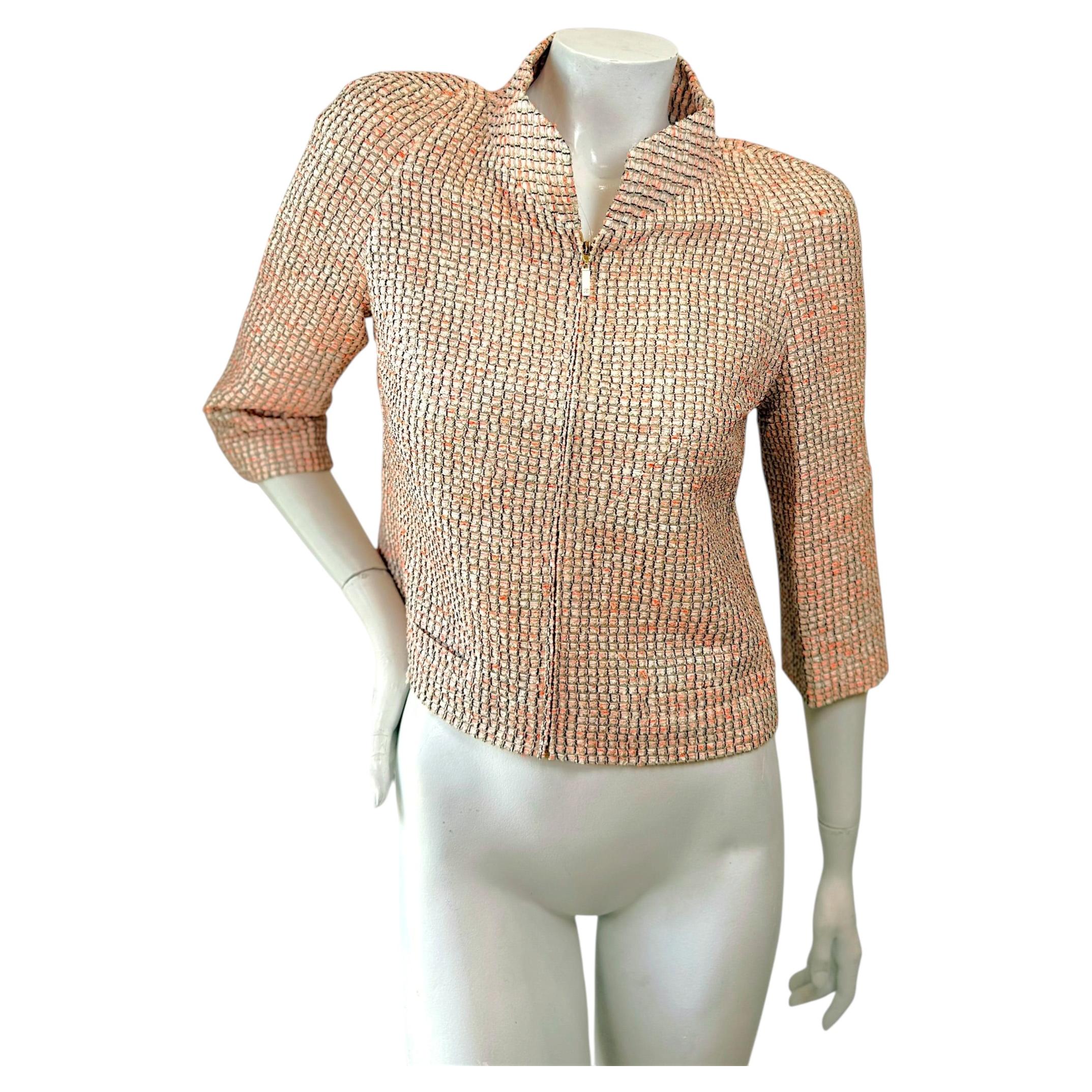 Chanel Resort 2012 Coral Tweed Zip Jacket Gold CC