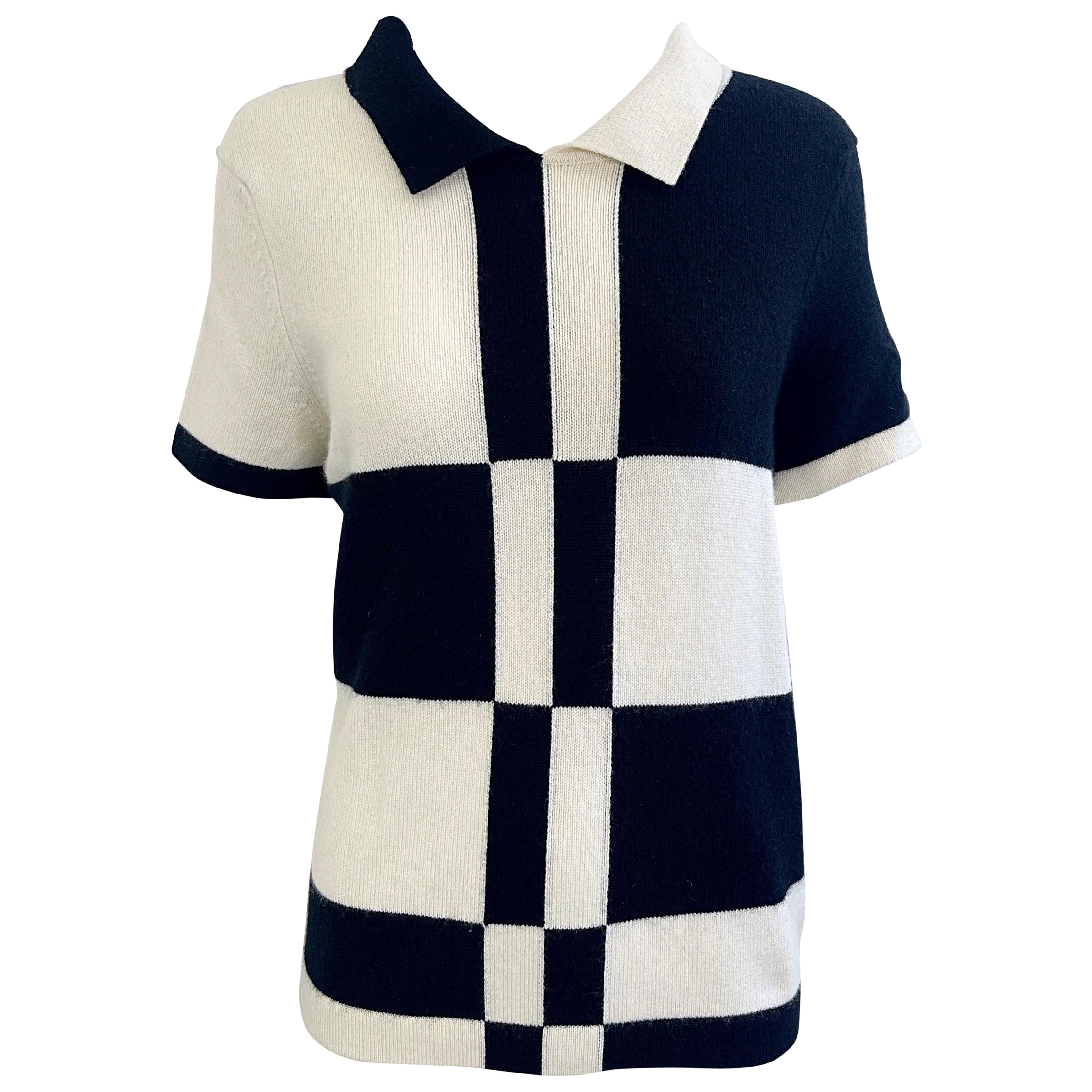 Chanel Resort 2012 Taglia 44 Maglione a maniche corte in cashmere bianco e nero