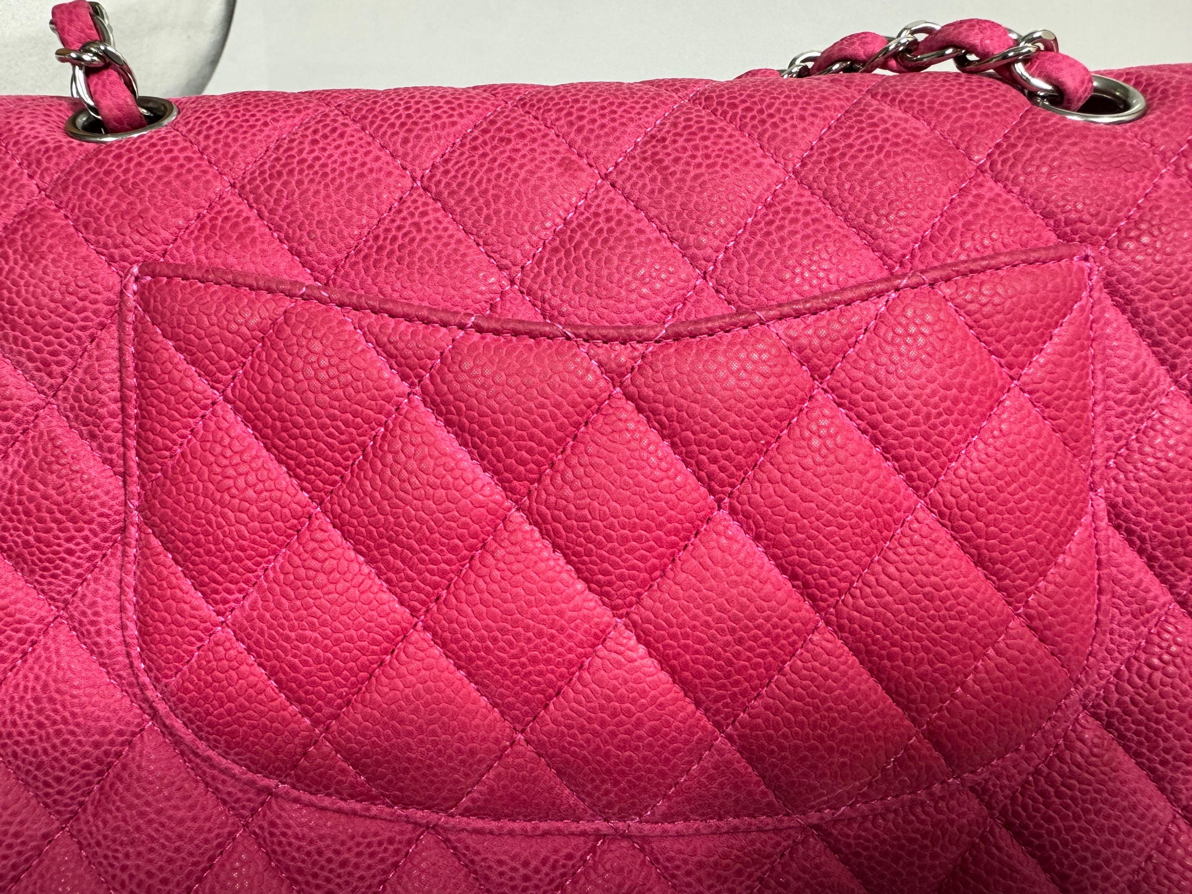 Chanel Resort 2013 Fuchsia Pink Matte Caviar Medium Double Flap Classic -SHW For Sale 11