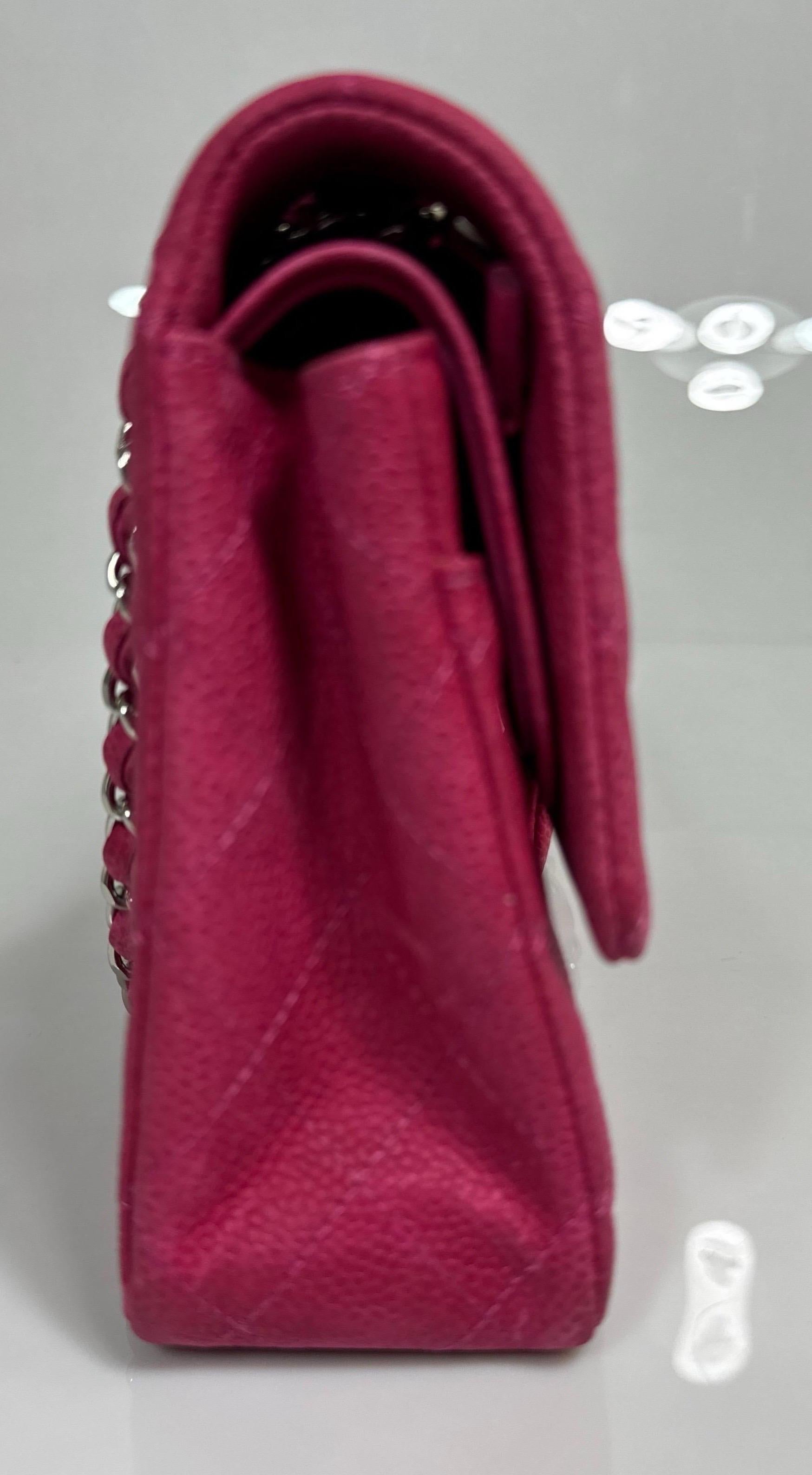 Chanel Resort 2013 Fuchsia Pink Matte Caviar Medium Double Flap Classic -SHW In Good Condition For Sale In West Palm Beach, FL
