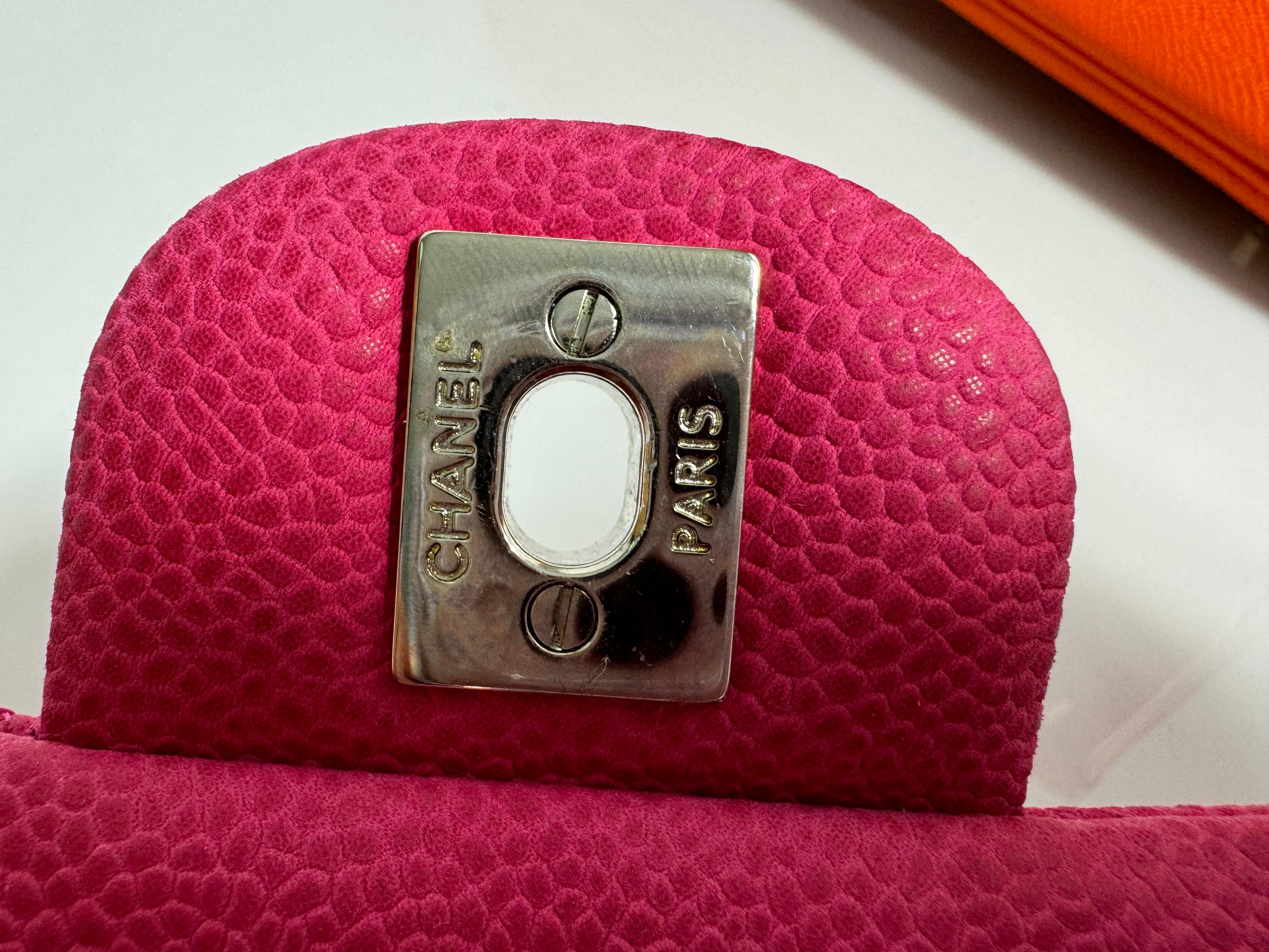 Chanel Resort 2013 Fuchsia Pink Matte Caviar Medium Double Flap Classic -SHW For Sale 4