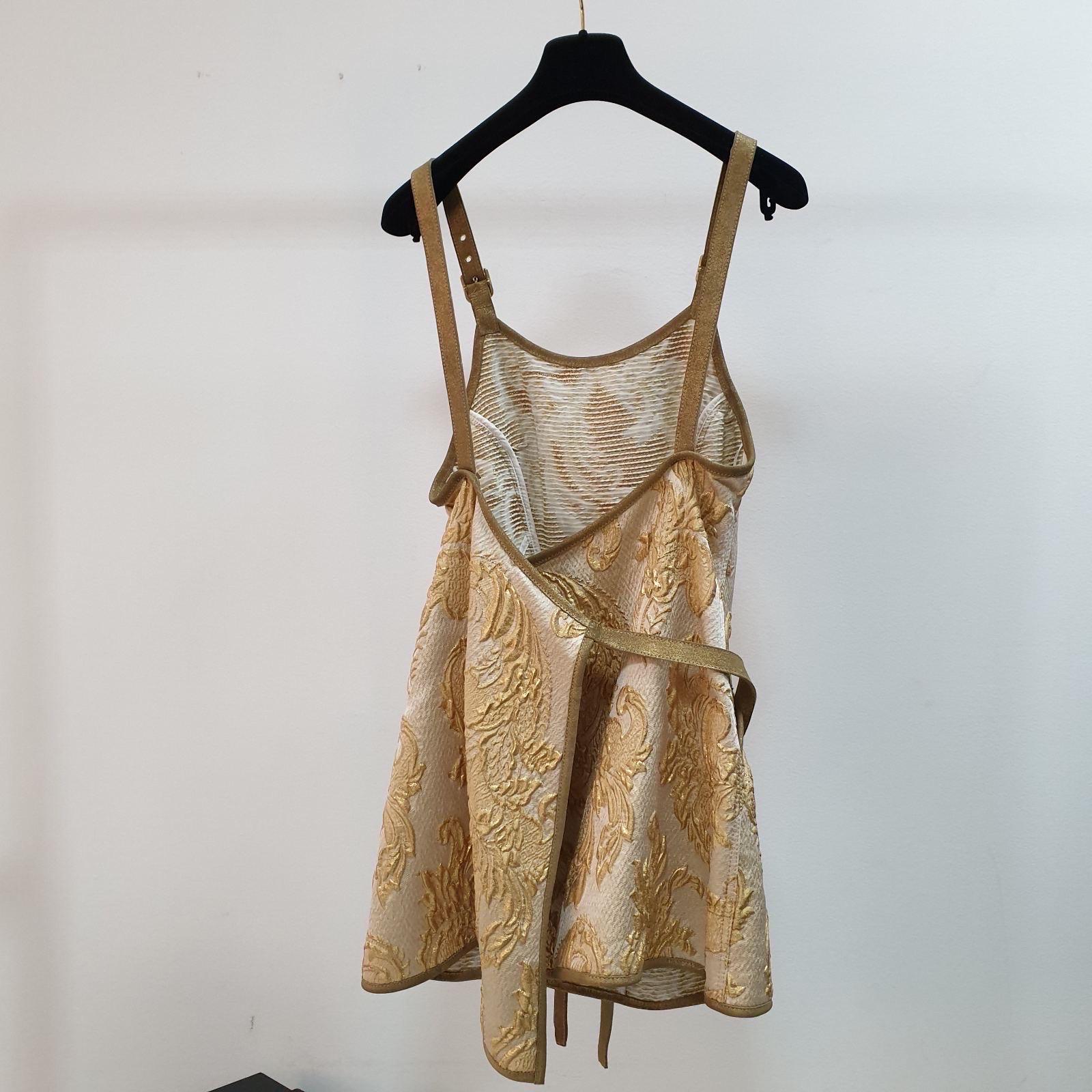 Women's CHANEL Resort 2013 Versailles Collection Brocade Golden Suede Trim Mini Dress