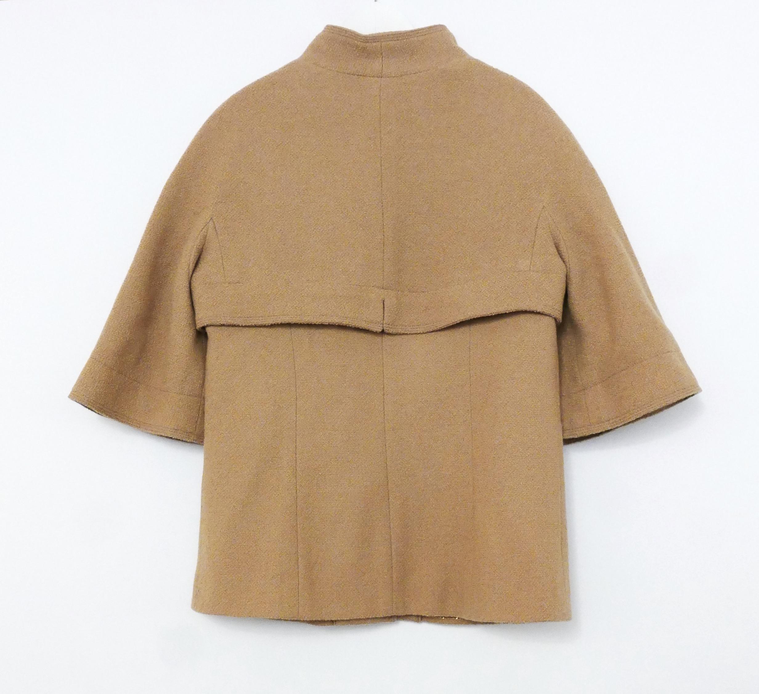 Chanel Resort 2015 Camel Boucle Cape Shoulder Gripoix Button Jacket For Sale 1