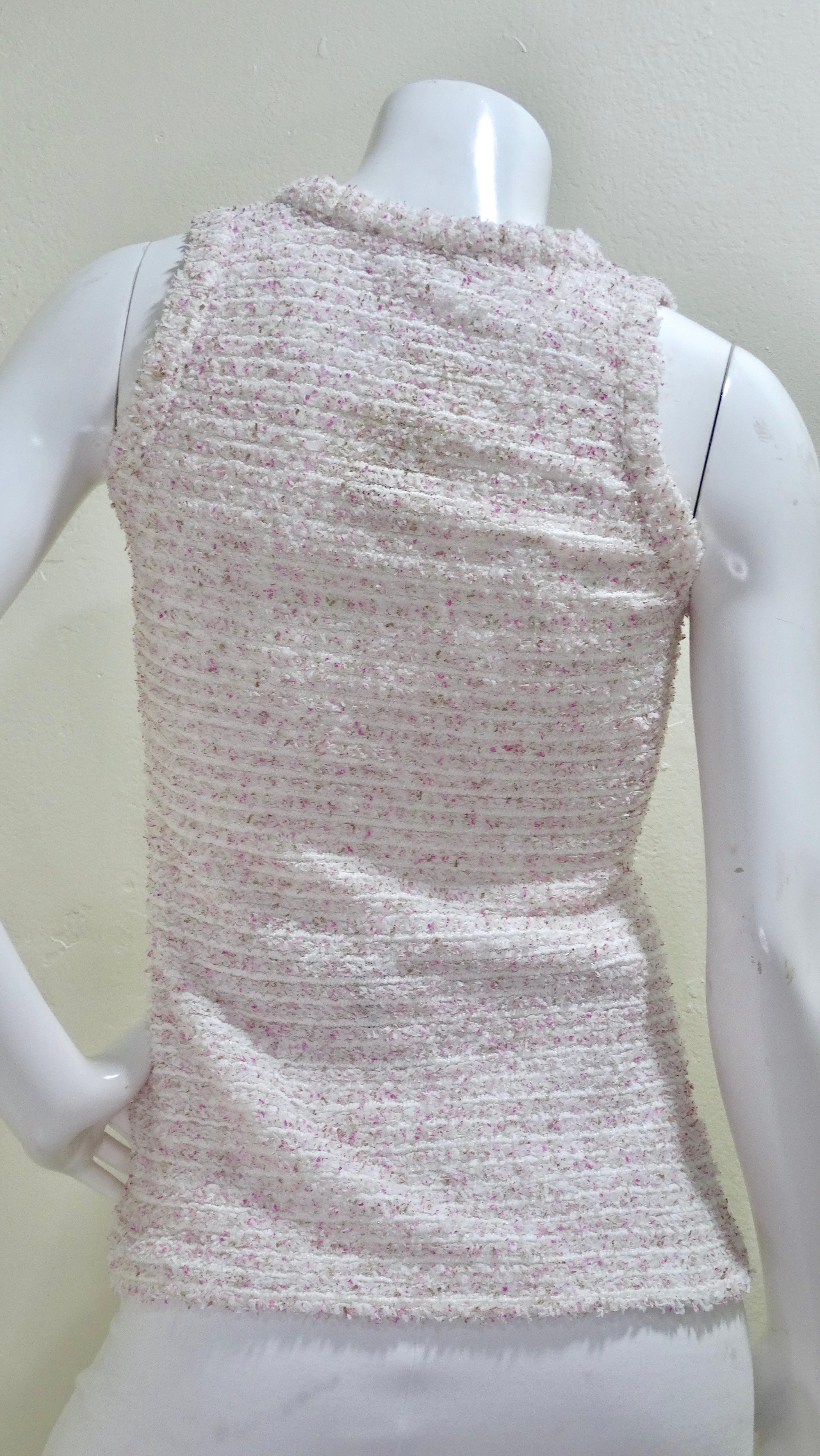 Chanel Resort 2016 Pink White Tweed Tank Top In Excellent Condition For Sale In Scottsdale, AZ
