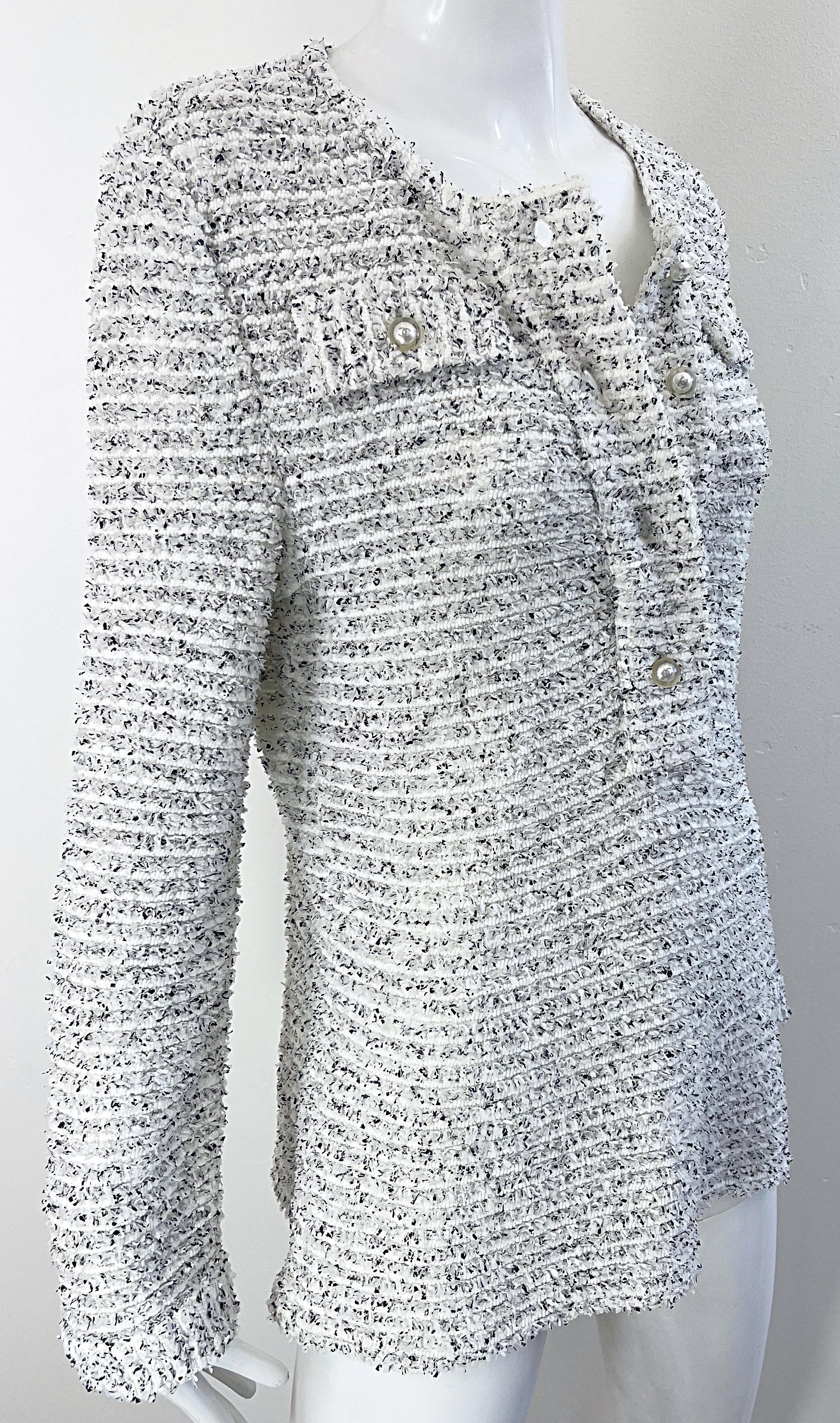 Chanel Resort 2016 White Black Size 42 / 8 CC Pearl Buttons Tunic Jumper Shirt 5