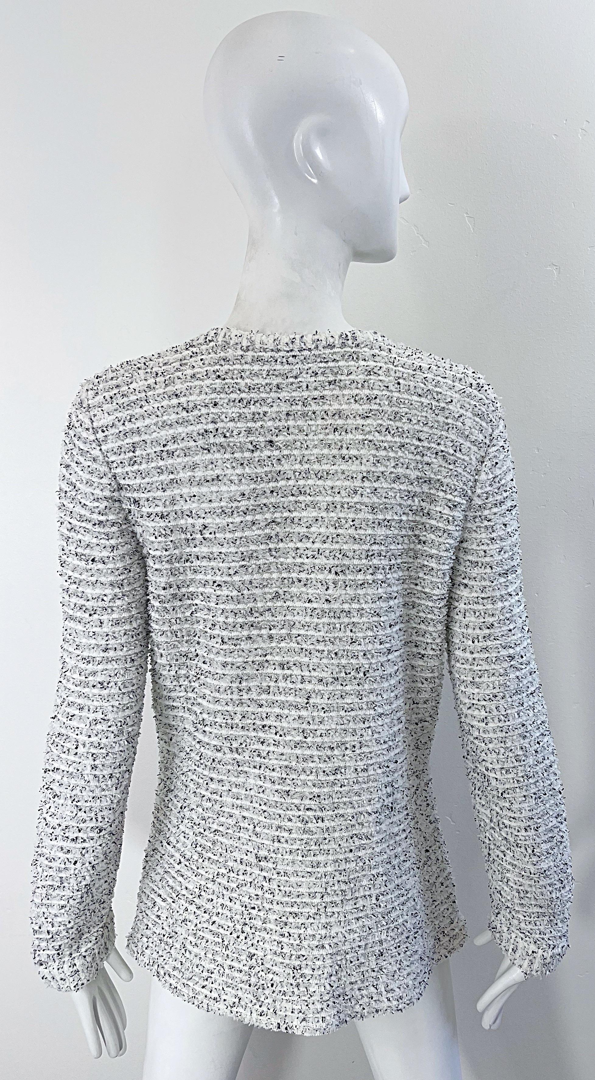 Chanel Resort 2016 White Black Size 42 / 8 CC Pearl Buttons Tunic Jumper Shirt 7