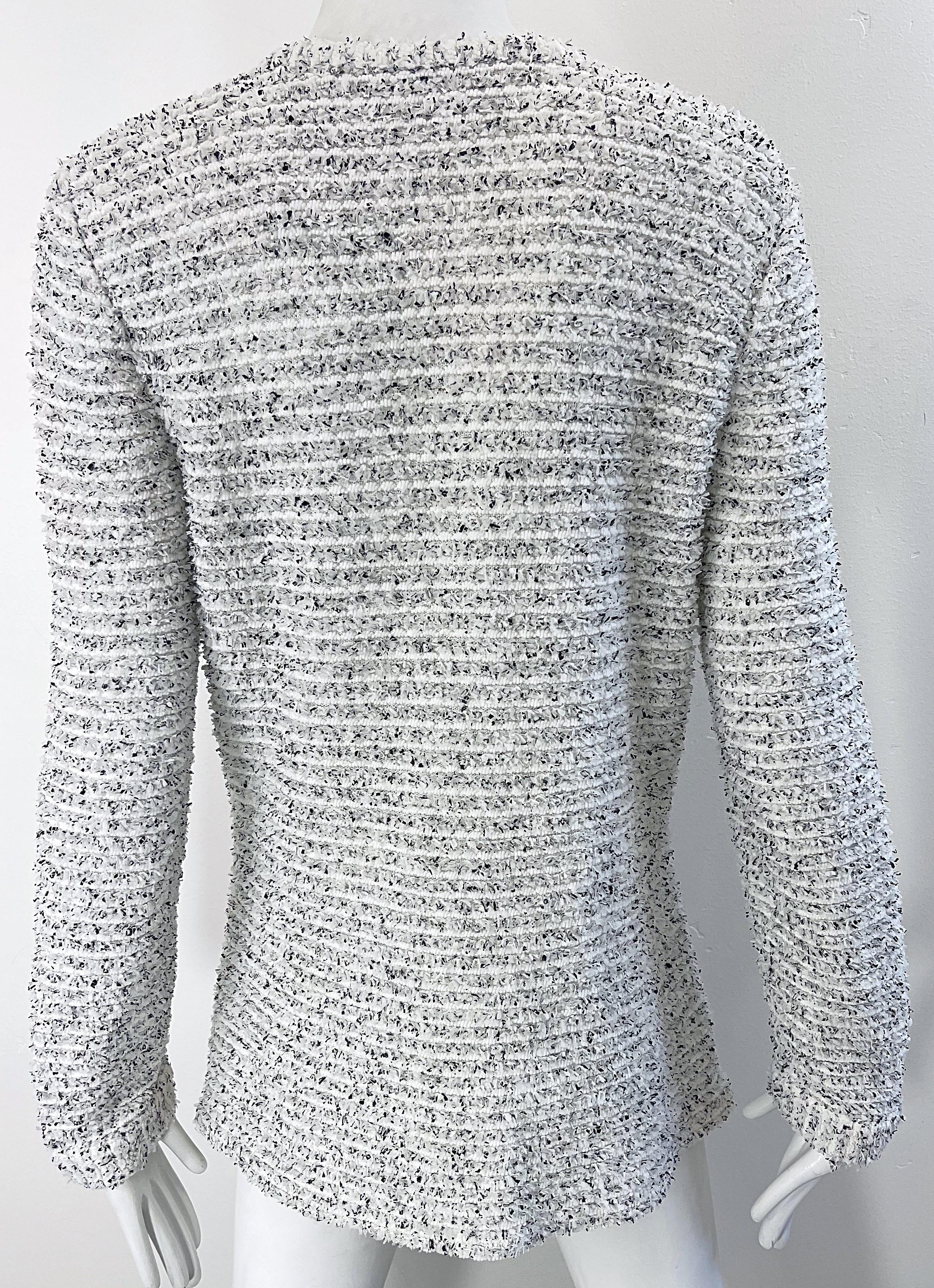Chanel Resort 2016 White Black Size 42 / 8 CC Pearl Buttons Tunic Jumper Shirt 1