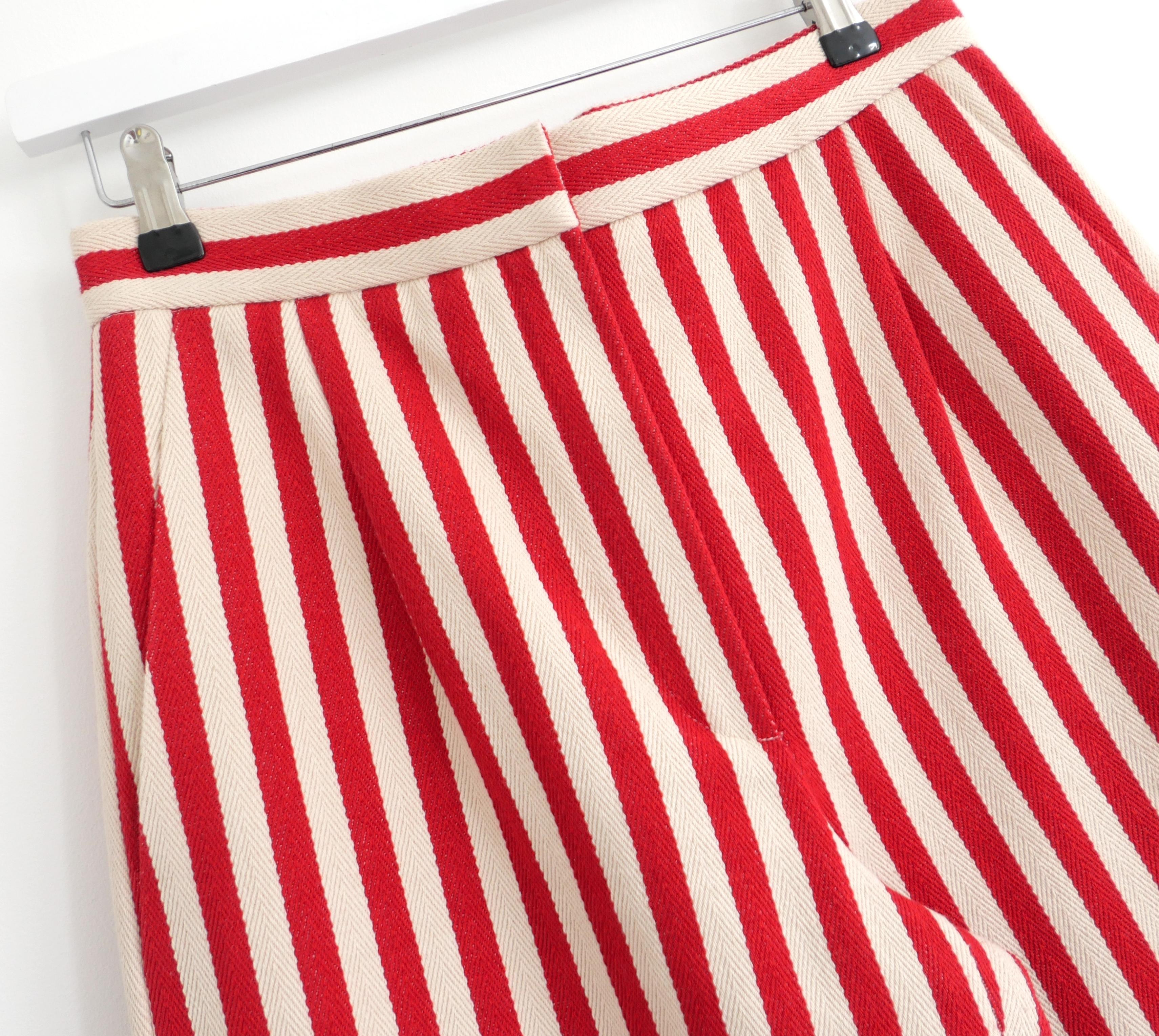 Chanel Resort 2017 Pantalones anchos de rayas rojas Beige en venta