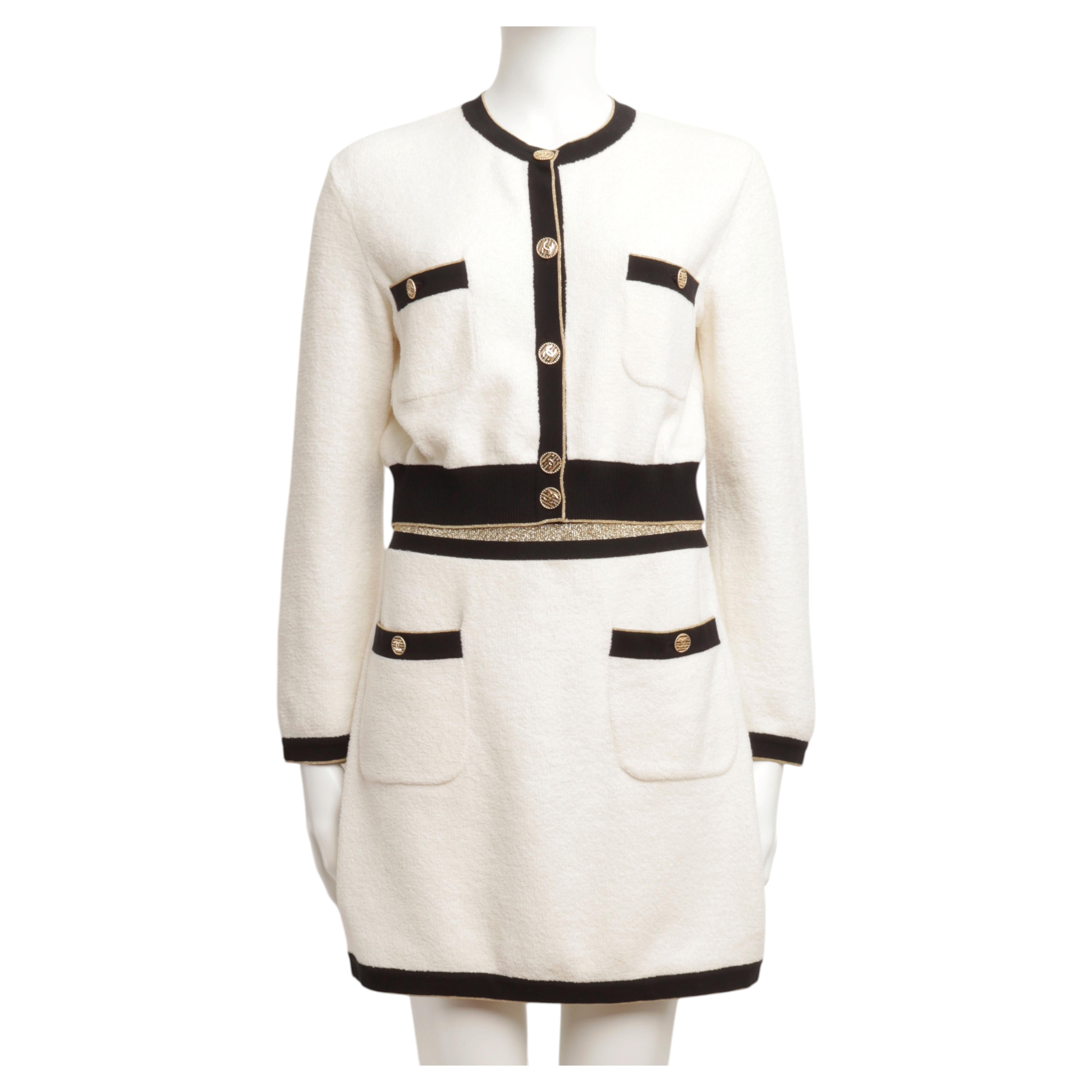 Chanel Resort 2019 Runway Jacket and Skirt Set in White Boucle Cotton