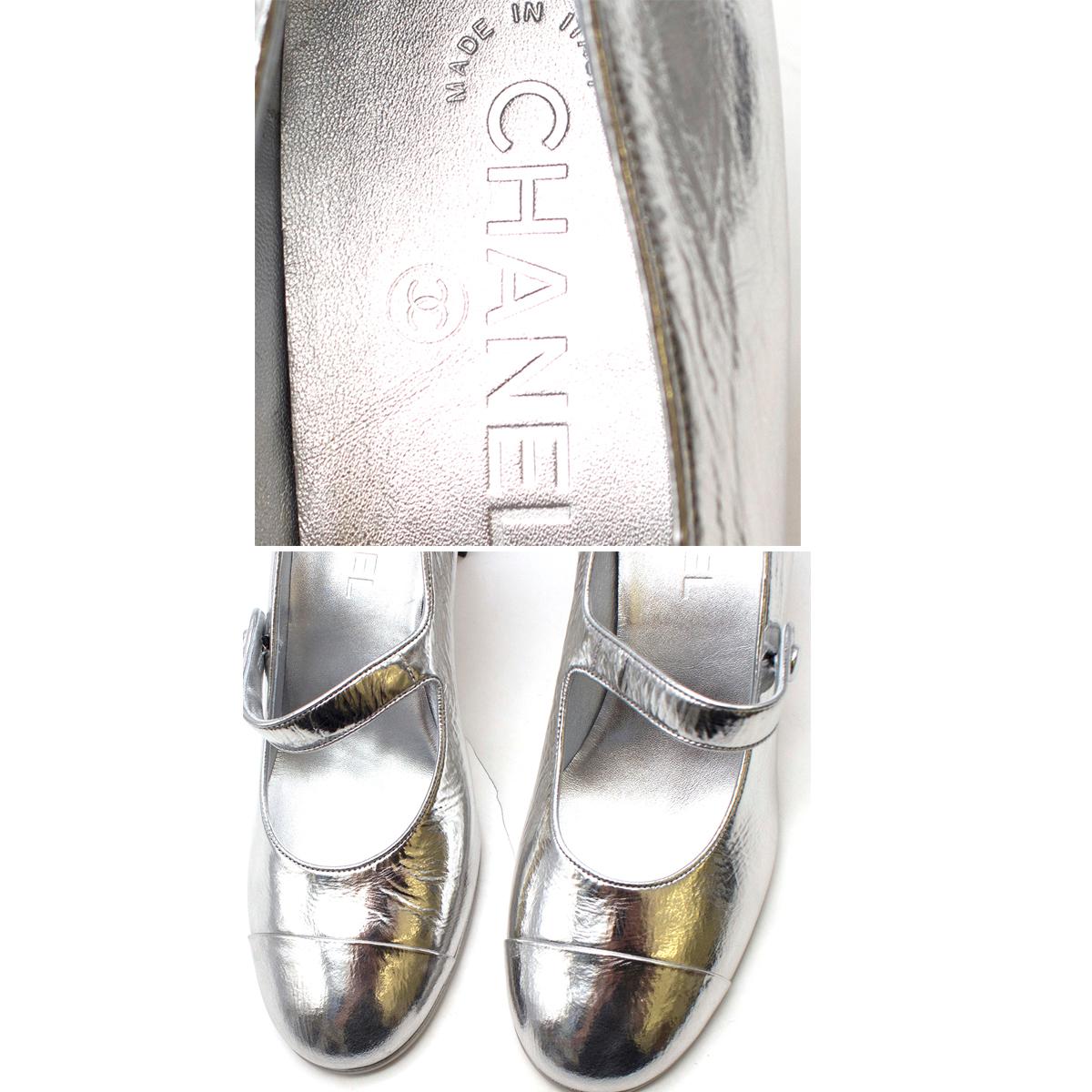 chanel mary janes silver
